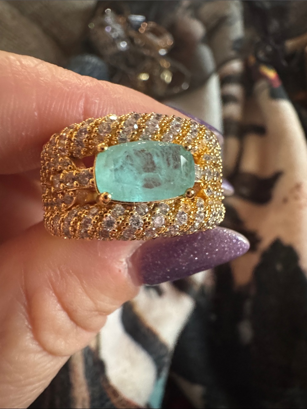 bp Gold-Tone Ring with Clear Center Stone and Pavé Accents